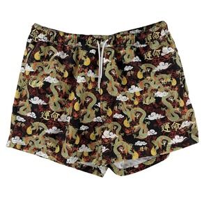 Empyre Swim Shorts Mens 2XL Black Dragon Print Trunks Mesh Lined Quick Dry Beach